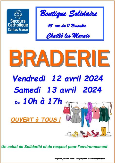 secours catholique chaill les marais|Braderie de la boutique solidaire